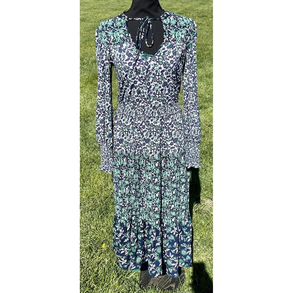 Michael Michael Kors Dress Womens XS Blue Floral Long Sleeve Maxi Boho Ruffle